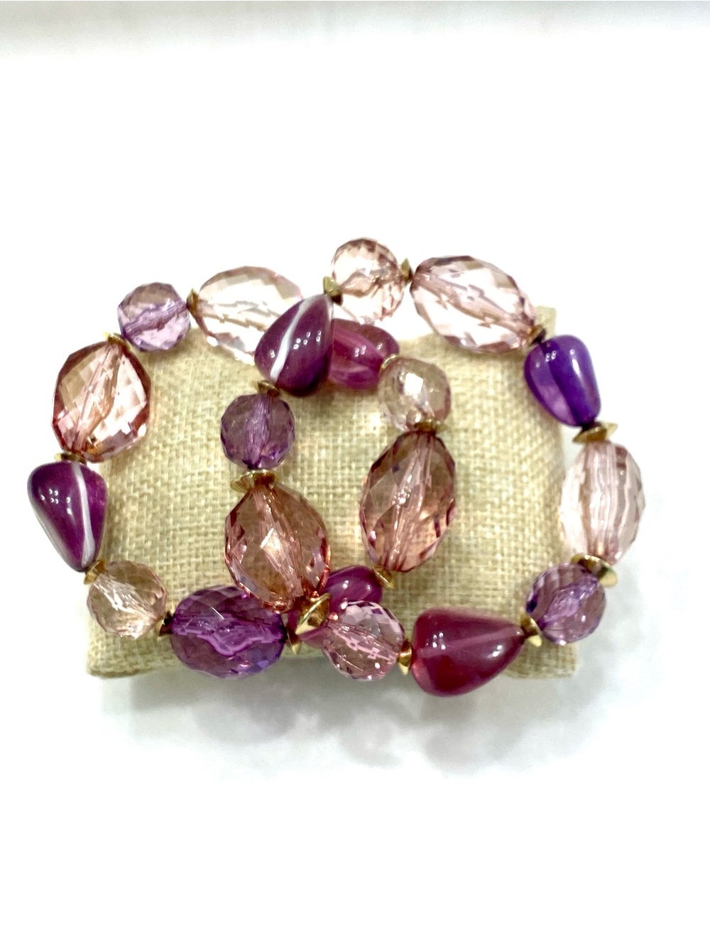 Faceted Purple & Pink Bead Stretch Bracelet